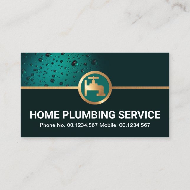 Emerald Green Water Drop Copper Faucet Plumbing Business Card (Front)