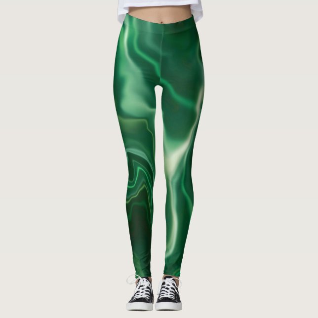 Emerald Green Water Marbled Spandex Leggings (Front)