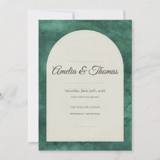 Emerald Green Watercolor Arch Wedding Invitation
