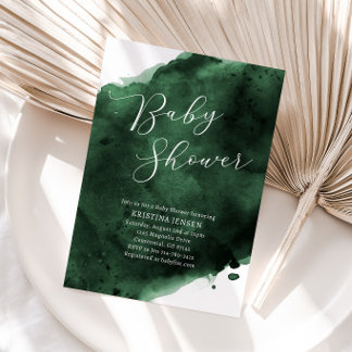 Emerald Green Watercolor Baby Shower Invitation