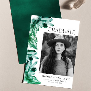 Emerald Green Watercolor Crystal Photo Graduation Announcement