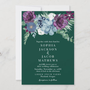 Emerald green watercolor floral elegant Wedding Invitation