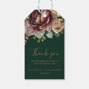 Emerald green Watercolor floral Wedding favours Gift Tags