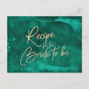 Emerald Green Watercolor & Gold Bridal Recipe Card