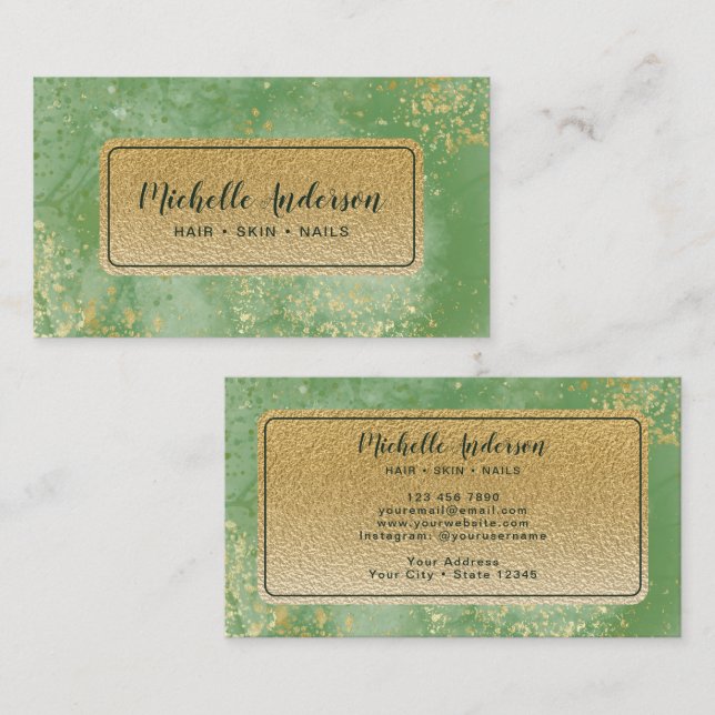 Emerald Green Watercolor Gold Foil Business Card (Front/Back)