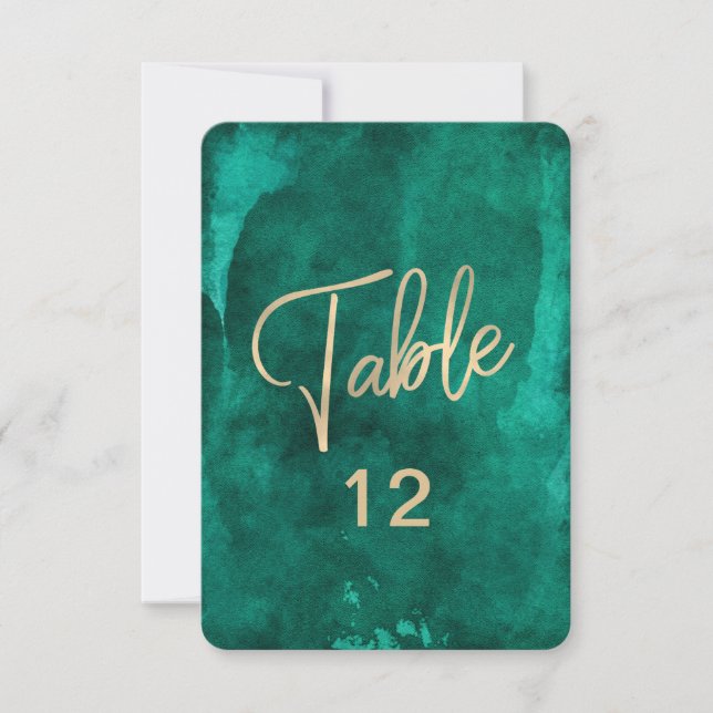 Emerald Green Watercolor & Gold Table Number Chart (Front)