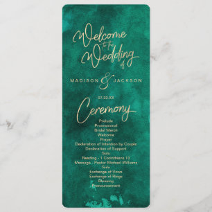 Emerald Green Watercolor & Gold Wedding Program Programme