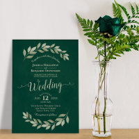 Emerald Green Watercolor Laurel Leaves Wedding