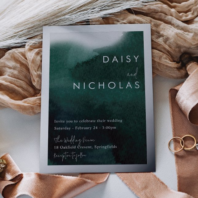 Emerald Green Watercolor Wedding Silver  (Creator Uploaded)