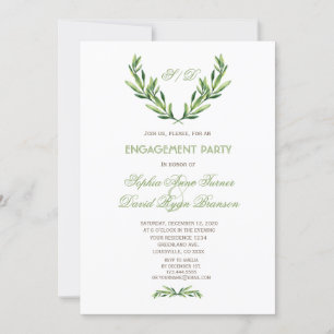 Emerald Green Watercolor Wreath Engagement Party Invitation