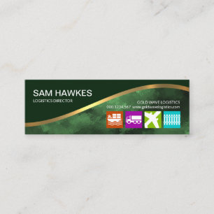 Emerald Green Wave Green Grunge Logistics Mini Business Card