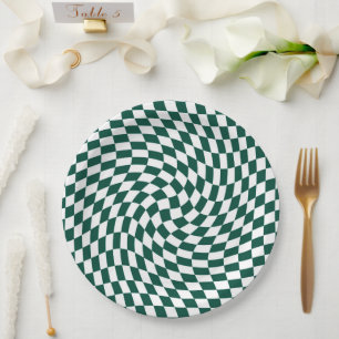 Emerald Green Wedding Collection Check Chequered Paper Plate