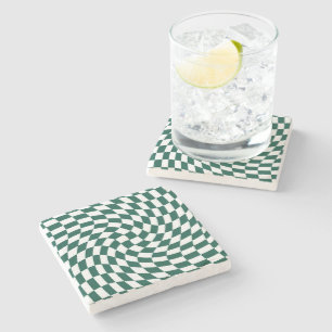 Emerald Green Wedding Collection Check Chequered  Stone Coaster
