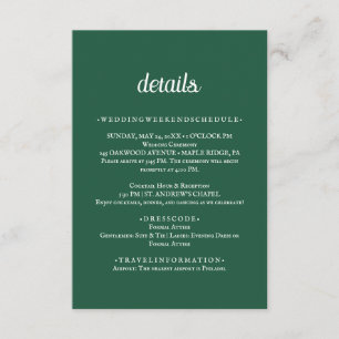 Emerald Green Wedding Details Card