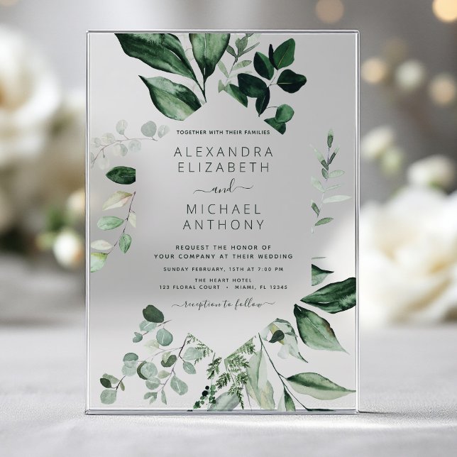 Emerald Green Wedding Eucalyptus Greenery Elegant Acrylic Invitations (Creator Uploaded)