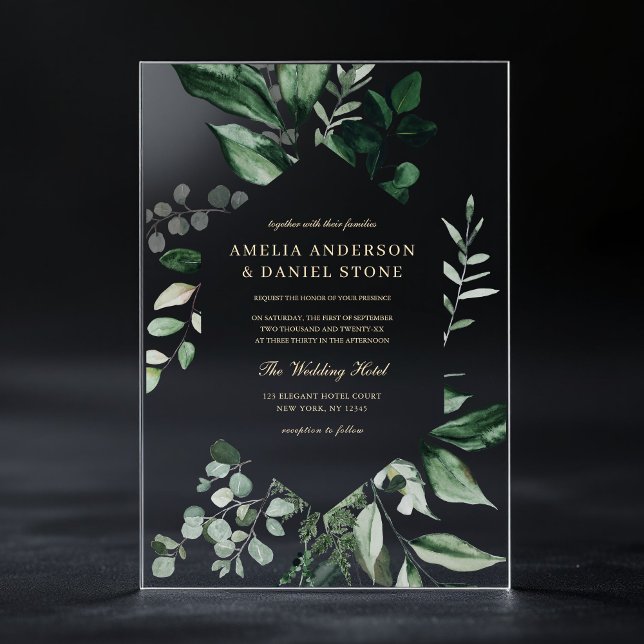 Emerald Green Wedding Eucalyptus Greenery Elegant Acrylic Invitations (Creator Uploaded)