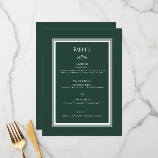 Emerald green wedding flat menu (Front/Back In Situ)