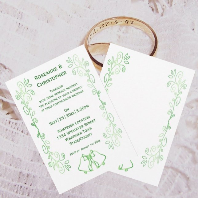 Emerald Green Wedding Invitation Bells Scrollwork (Emerald green wedding invitation bells and scrollwork design)