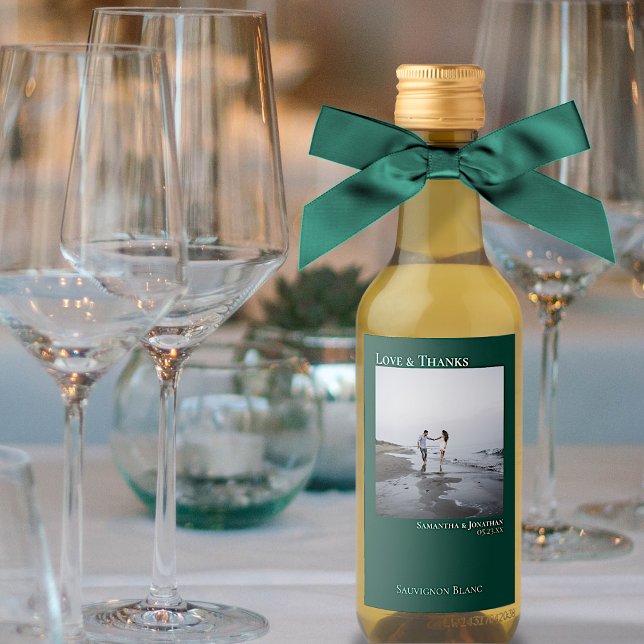 Emerald Green Wedding Love & Thanks Picture Mini Wine Label (Creator Uploaded)