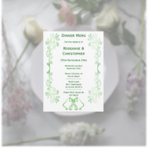 Emerald Green Wedding Menu Card Bells Scrollwork 