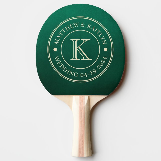 Emerald Green Wedding Monogram Ping Pong Paddle (Back)