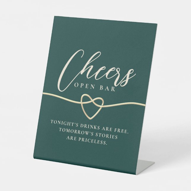 Emerald Green Wedding Open Bar Pedestal Sign (Front)