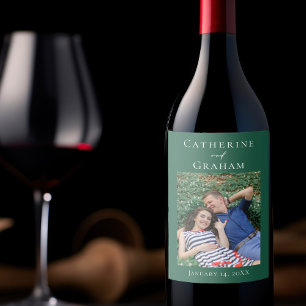 Emerald Green Wedding Personalised Couple Photo Wine Label