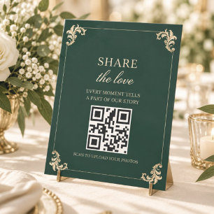 Emerald Green Wedding Photo QR Code Pedestal Sign