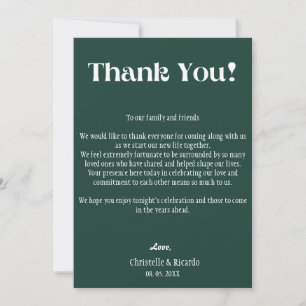 Emerald green Wedding place setting thank you   Announcement