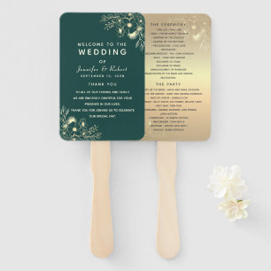 Emerald Green Wedding Program Hand Fan