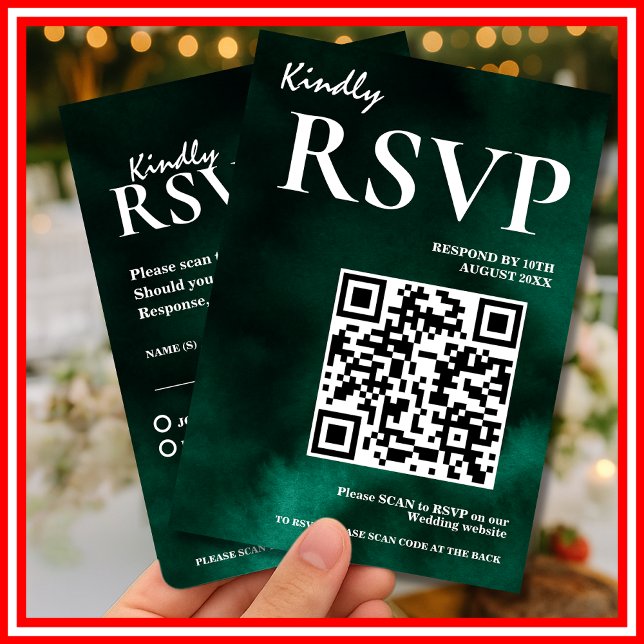  Emerald Green Wedding QR Code RSVP Enclosure Card (Creator Uploaded)