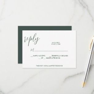 Emerald Green Wedding RSVP Calligraphy Simple Card