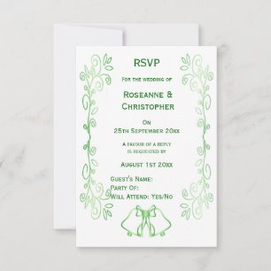 Emerald Green Wedding RSVP Card Bells Scrollwork