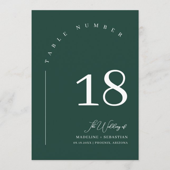 Emerald Green Wedding Seating Chart Table Number (Front)