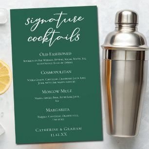 Emerald Green Wedding Signature Cocktails Bar Menu