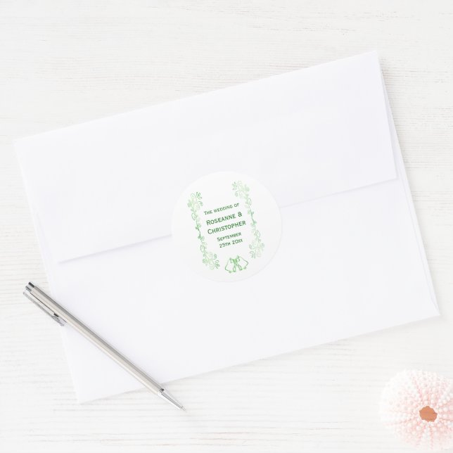 Emerald Green Wedding Sticker Bells Scrollwork (Envelope)