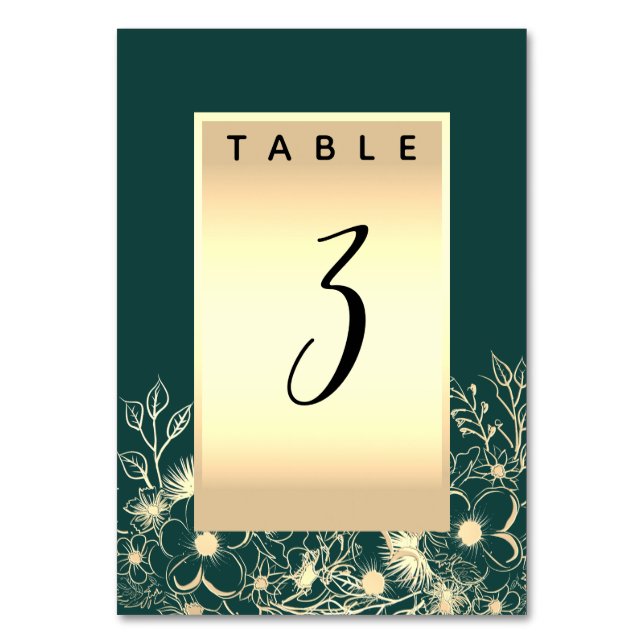 Emerald Green Wedding Table Number (Front)