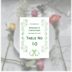 Emerald Green Wedding Table Tent Sign Bells Table Number