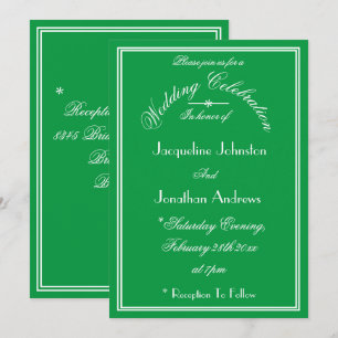 Emerald Green Wedding White Script Names & Date  Invitation
