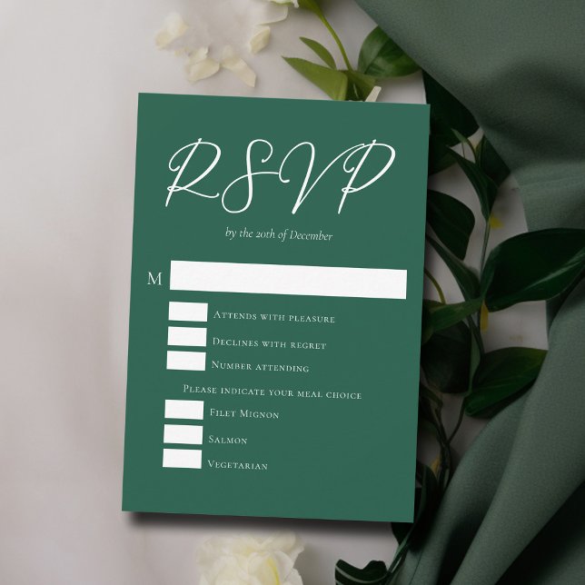 Emerald Green Wedding with Meal Choice RSVP Card (Creator Uploaded)