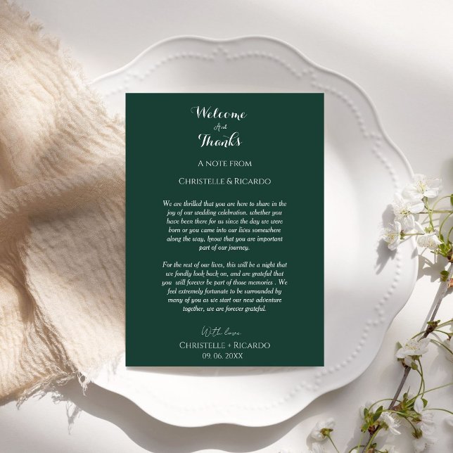 Emerald green  Welcome & thank you Wedding note  (Creator Uploaded)