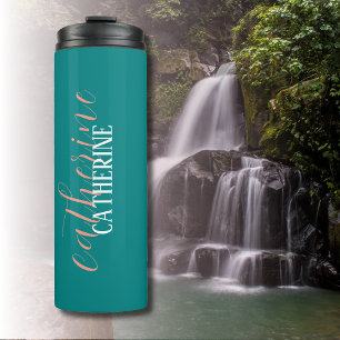Emerald Green White Elegant Minimal Customised Thermal Tumbler