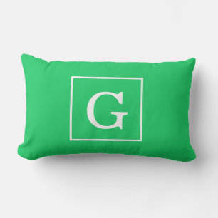 Emerald Green White Framed Initial Monogram Outdoor Cushion