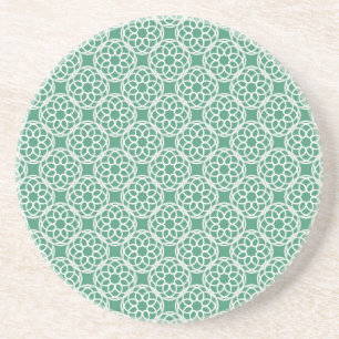 Emerald Green White Geometric Seamless Pattern Coaster