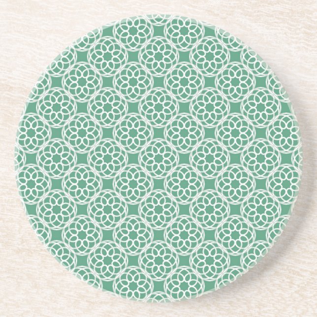Emerald Green White Geometric Seamless Pattern Coaster (Front)