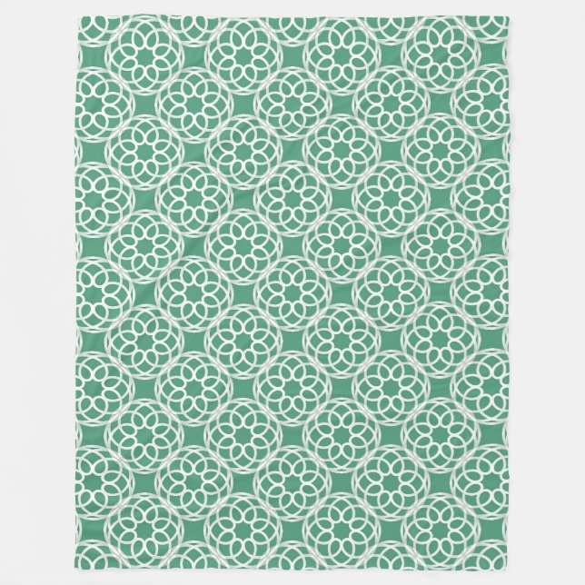 Emerald Green White Geometric Seamless Pattern Fleece Blanket (Front)