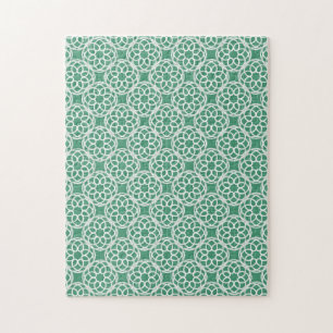 Emerald Green White Geometric Seamless Pattern Jigsaw Puzzle