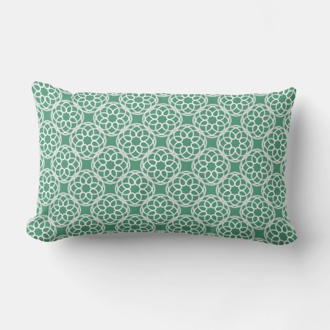 Emerald Green White Geometric Seamless Pattern Lumbar Cushion (Front)