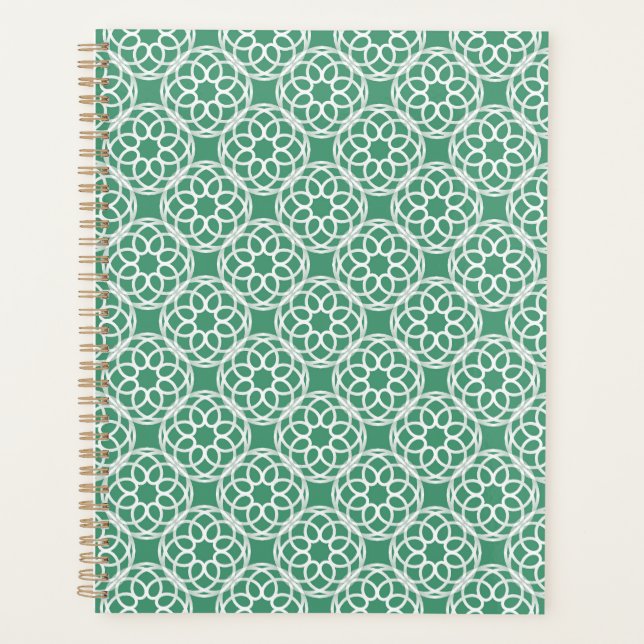 Emerald Green White Geometric Seamless Pattern Planner (Front)