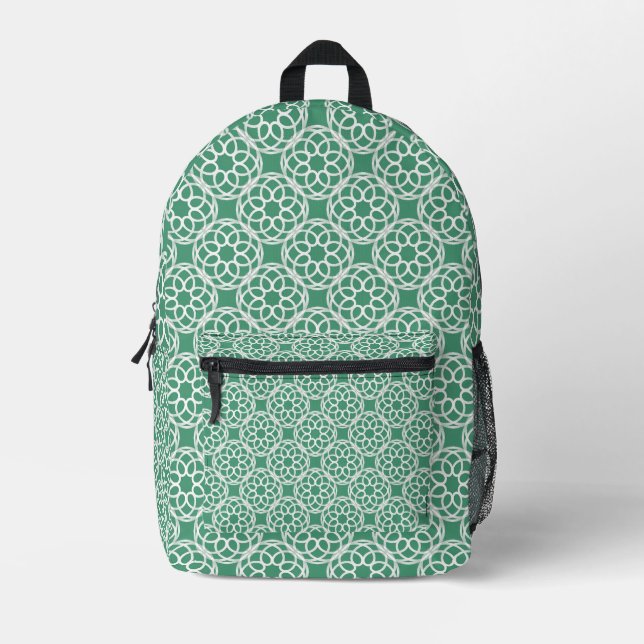 Emerald Green White Geometric Seamless Pattern Printed Backpack (Front)